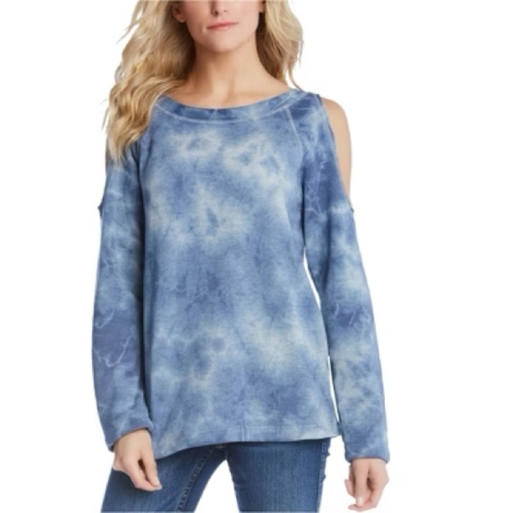 Karen Kane Blue Tie-Dye Cold Shoulder Long Sleeve Sweater Top 3X Cozy Soft EUC